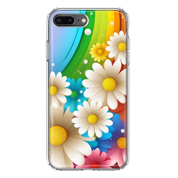 MUNDAZE Apple iPhone 7/8 Plus Colorful Rainbow Daisies Blue Pink White Green Double Layer Phone Case Cover