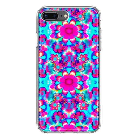MUNDAZE Apple iPhone 7/8 Plus Pink Blue Vintage Hippie Tie Dye Flowers Shockproof Clear Hybrid Protective Phone Case Cover