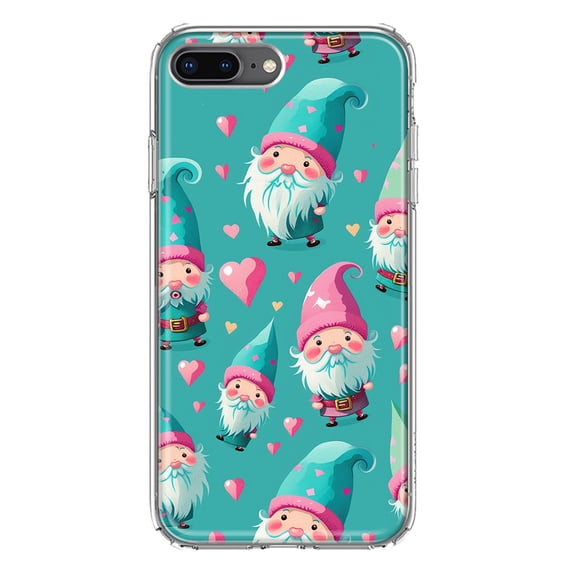 MUNDAZE Apple iPhone 7/8 Plus Shockproof Clear Hybrid Protective Phone Case Turquoise Pink Hearts Gnomes Cover