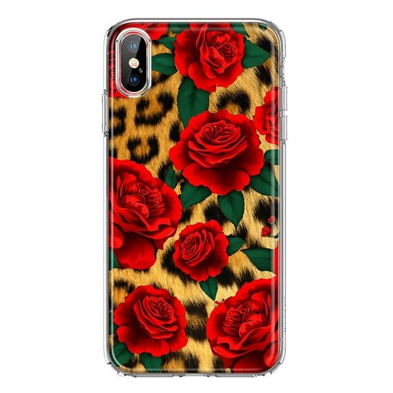 MUNDAZE Apple iPhone XS Max Leopard Red Roses Double Layer Phone Case Cover