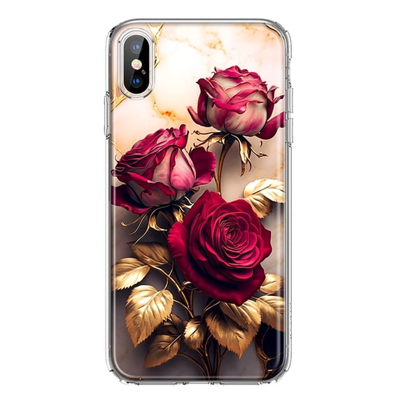 MUNDAZE Apple iPhone XS Max Romantic Elegant Gold Marble Red Roses Double Layer Phone Case Cover