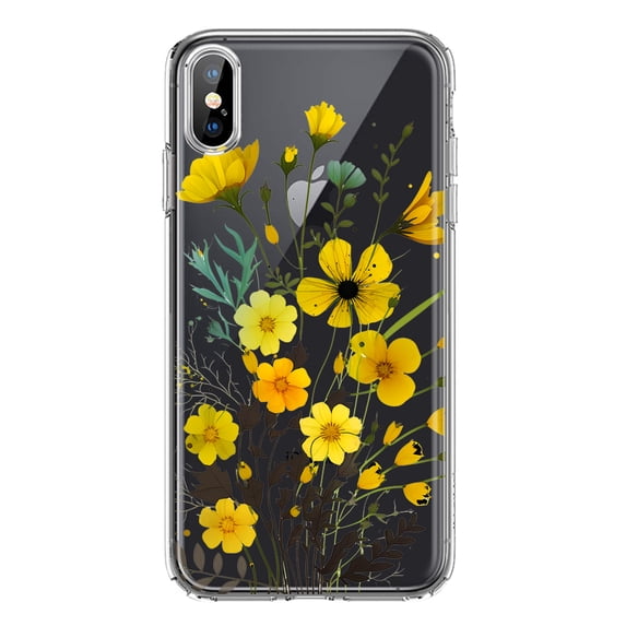 MUNDAZE Apple iPhone XS/X Yellow Summer Flowers Floral Shockproof Clear Hybrid Protective Phone Case Cover