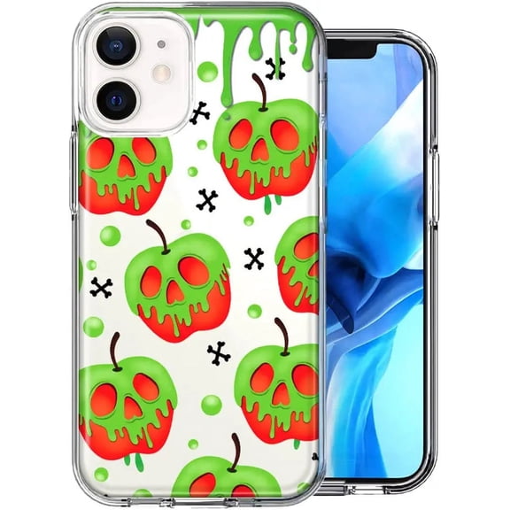 MUNDAZE Case for Apple iPhone 15 Hybrid Shockproof Slim Hard Soft TPU Shell Heavy Duty Protective Phone Cover - Halloween Poison Apple Skulls Spooky Fairy Tales
