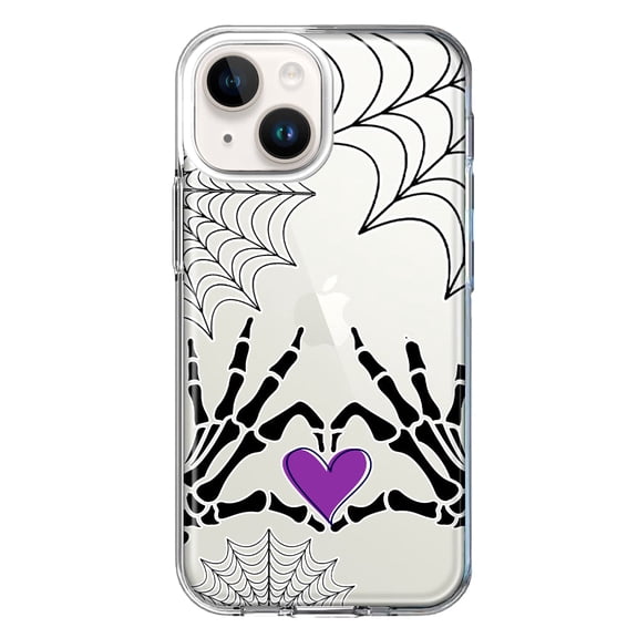 MUNDAZE Case for Apple iPhone 15 Hybrid Shockproof Slim Hard Soft TPU Shell Heavy Duty Protective Phone Cover - Halloween Skeleton Heart Hands Spooky Spider Web