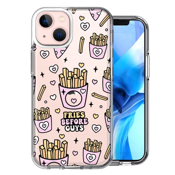 MUNDAZE Case for Apple iPhone 15 Plus Hybrid Shockproof Slim Hard Soft TPU Shell Heavy Duty Protective Phone Cover - Cute Valentine Pink Love Hearts Fries Before Guys