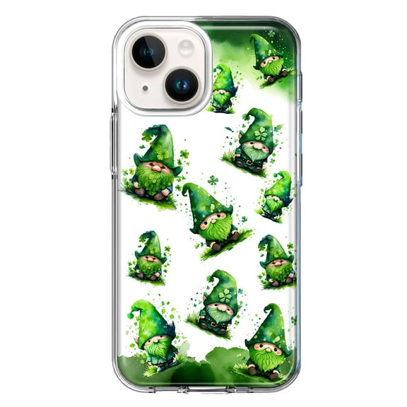 MUNDAZE Case for Apple iPhone 15 Plus Hybrid Shockproof Slim Hard Soft TPU Shell Heavy Duty Protective Phone Cover - Gnomes Shamrock Lucky Green Clover St. Patrick