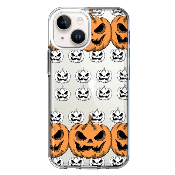 MUNDAZE Case for Apple iPhone 15 Plus Hybrid Shockproof Slim Hard Soft TPU Shell Heavy Duty Protective Phone Cover - Halloween Spooky Horror Scary Jack O Lantern Pumpkins