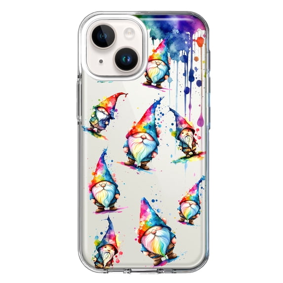 MUNDAZE Case for Apple iPhone 15 Plus Hybrid Shockproof Slim Hard Soft TPU Shell Heavy Duty Protective Phone Cover - Neon Water Painting Colorful Splash Gnomes