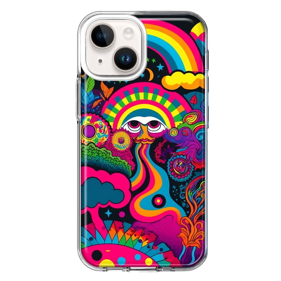 MUNDAZE Case for Apple iPhone 15 Plus Hybrid Shockproof Slim Hard Soft TPU Shell Heavy Duty Protective Phone Cover - Psychedelic Trippy Hippie Night Walk
