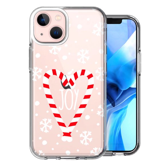MUNDAZE Case for Apple iPhone 15 Plus Hybrid Shockproof Slim Hard Soft TPU Shell Heavy Duty Protective Phone Cover - Winter Joy Snow Peppermint Candy Cane Heart Festive Christmas