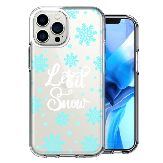 MUNDAZE Case for Apple iPhone 15 Pro Max Slim Hard Shell Soft TPU Hybrid Shockproof Heavy Duty Protective Phone Cover - Christmas Holiday Let It Snow Winter Blue Snowflakes Design