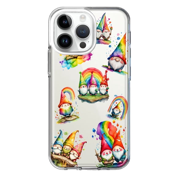 MUNDAZE Case for Apple iPhone 15 Pro Max Slim Hard Shell Soft TPU Hybrid Shockproof Heavy Duty Protective Phone Cover - Colorful Neon Glow Rainbow Gnomes Painting