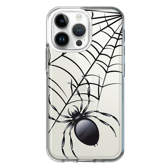 MUNDAZE Case for Apple iPhone 15 Pro Max Slim Hard Shell Soft TPU Hybrid Shockproof Heavy Duty Protective Phone Cover - Creepy Black Spider Web Halloween Horror Spooky