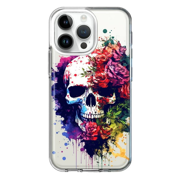 MUNDAZE Case for Apple iPhone 15 Pro Max Slim Hard Shell Soft TPU Hybrid Shockproof Heavy Duty Protective Phone Cover - Fantasy Skull Red Purple Roses