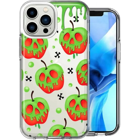 MUNDAZE Case for Apple iPhone 15 Pro Max Slim Hard Shell Soft TPU Hybrid Shockproof Heavy Duty Protective Phone Cover - Halloween Poison Apple Skulls Spooky Fairy Tales Design