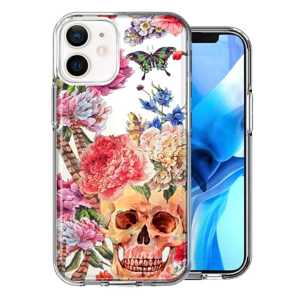 MUNDAZE Case For Apple iPhone 12 Mini Indie Spring Peace Skull Feathers Floral Butterfly Flowers Phone Cover