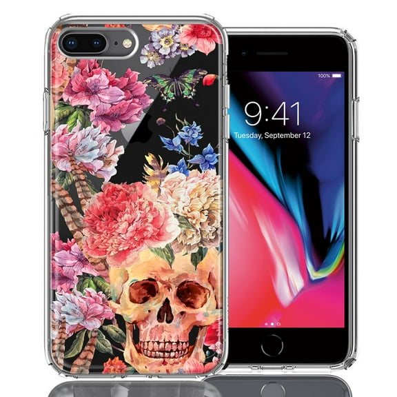 MUNDAZE Case For Apple iPhone 6/7/8 Plus Indie Spring Peace Skull Feathers Floral Butterfly Flowers Phone Cover