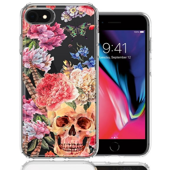MUNDAZE Case For Apple iPhone 7/8/SE 2020/SE 3 2022 Indie Spring Peace Skull Feathers Floral Butterfly Flowers Phone Cover