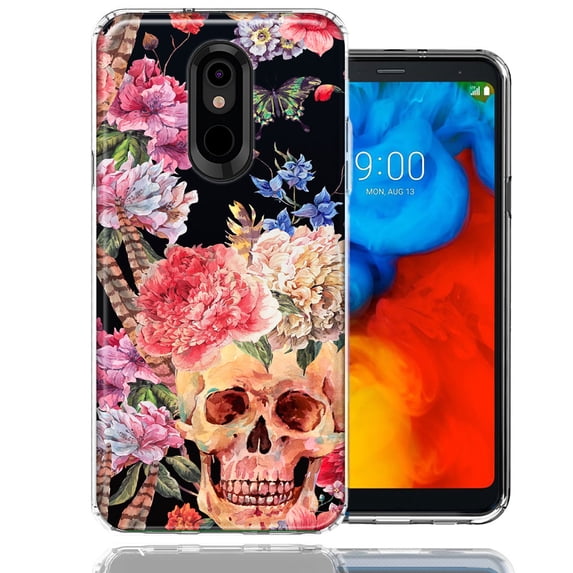 MUNDAZE Case For LG Aristo 2/3/K8 Indie Spring Peace Skull Feathers Floral Butterfly Flowers Phone Cover