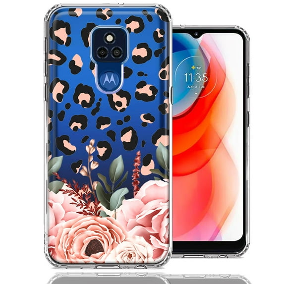 MUNDAZE Case For Motorola Moto G Play 2021 Classy Blush Peach Peony Rose Flowers Leopard Phone Cover