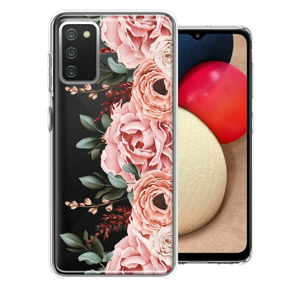 MUNDAZE Case For Samsung Galaxy A02S Blush Pink Peach Spring Flowers Peony Rose Phone Cover