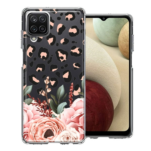 MUNDAZE Case For Samsung Galaxy A12 Classy Blush Peach Peony Rose Flowers Leopard Phone Cover