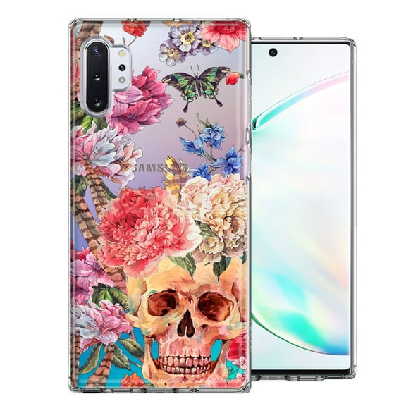 MUNDAZE Case For Samsung Galaxy Note 10 Plus Indie Spring Peace Skull Feathers Floral Butterfly Flowers Phone Cover