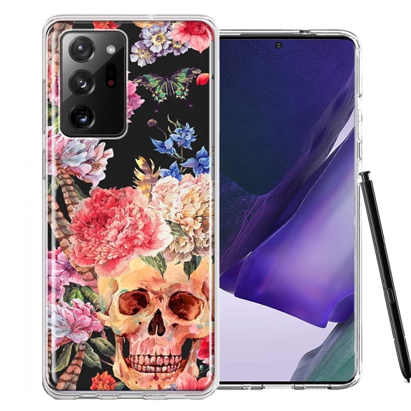 MUNDAZE Case For Samsung Galaxy Note 20 Ultra Indie Spring Peace Skull Feathers Floral Butterfly Flowers Phone Cover