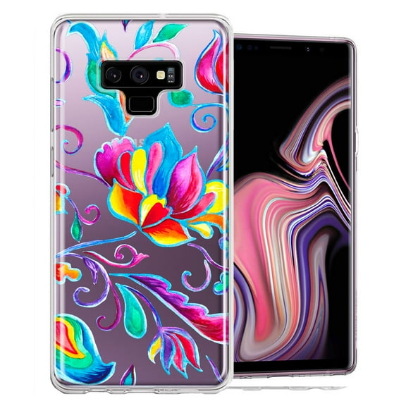 MUNDAZE Case For Samsung Galaxy Note 9 Bright Colors Rainbow Water Lilly Floral Phone Cover