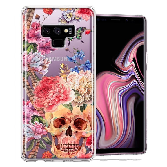 MUNDAZE Case For Samsung Galaxy Note 9 Indie Spring Peace Skull Feathers Floral Butterfly Flowers Phone Cover