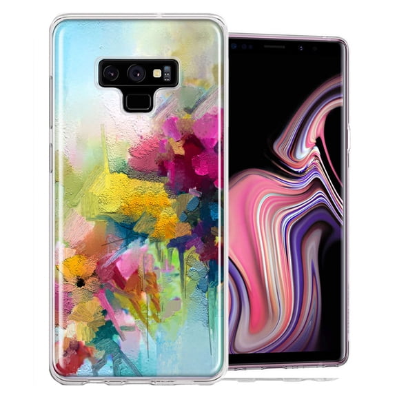 MUNDAZE Case For Samsung Galaxy Note 9 Watercolor Flowers Abstract Spring Colorful Floral Painting Phone Cover