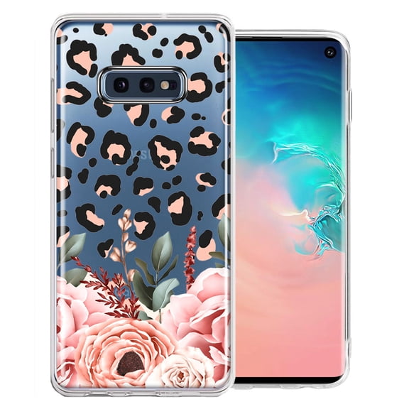 MUNDAZE Case For Samsung Galaxy S10e Classy Blush Peach Peony Rose Flowers Leopard Phone Cover