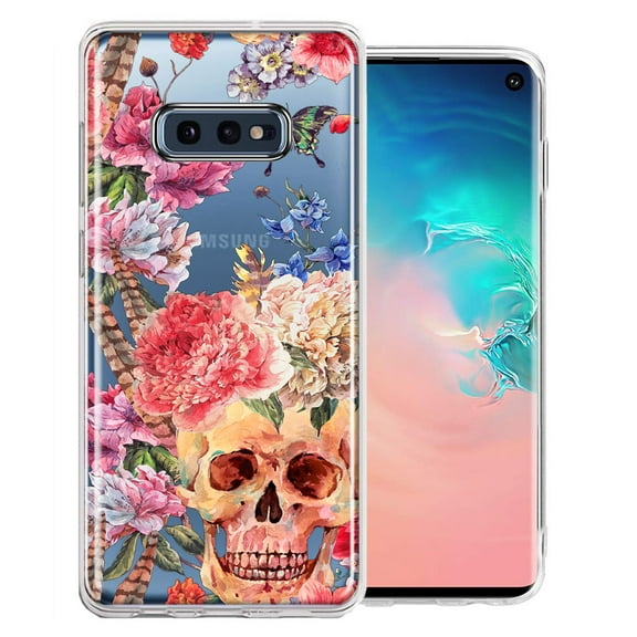 MUNDAZE Case For Samsung Galaxy S10e Indie Spring Peace Skull Feathers Floral Butterfly Flowers Phone Cover