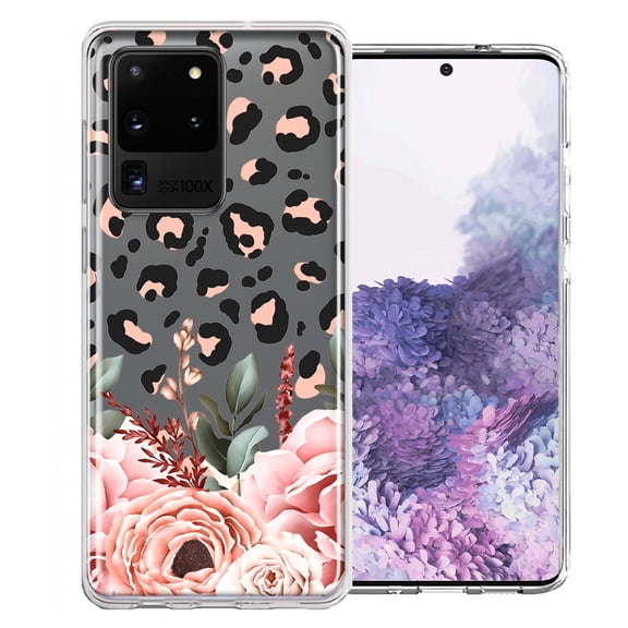 MUNDAZE Case For Samsung Galaxy S20 Ultra Classy Blush Peach Peony Rose Flowers Leopard Phone Cover