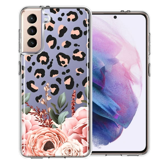 MUNDAZE Case For Samsung Galaxy S21 Plus Classy Blush Peach Peony Rose Flowers Leopard Phone Cover