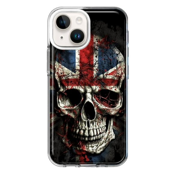 MUNDAZE Case for Apple iPhone 15 Hybrid Shockproof Slim Hard Soft TPU Shell Heavy Duty Protective Phone Cover - British UK Flag Skull