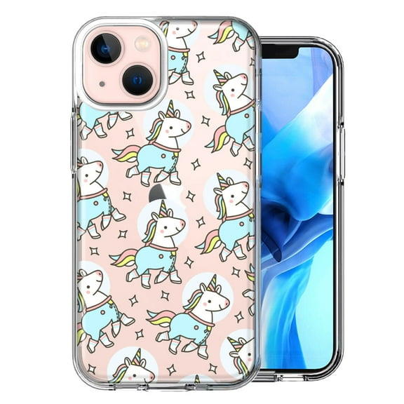 MUNDAZE Case for Apple iPhone 15 Hybrid Shockproof Slim Hard Soft TPU Shell Heavy Duty Protective Phone Cover - Cute Space Unicorns