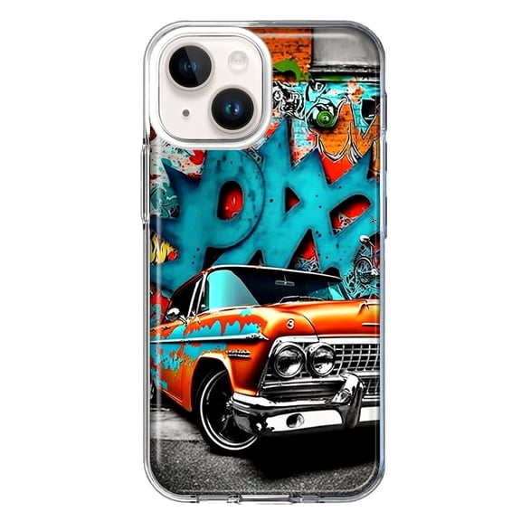 MUNDAZE Case for Apple iPhone 15 Hybrid Shockproof Slim Hard Soft TPU Shell Heavy Duty Protective Phone Cover - Lowrider Painting Graffiti Art