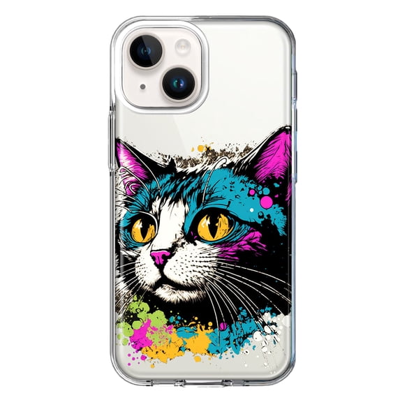 MUNDAZE Case for Apple iPhone 15 Plus Hybrid Shockproof Slim Hard Soft TPU Shell Heavy Duty Protective Phone Cover - Cool Cat Oil Paint Pop Art