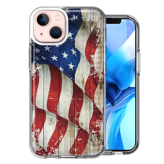 MUNDAZE Case for Apple iPhone 15 Plus Hybrid Shockproof Slim Hard Soft TPU Shell Heavy Duty Protective Phone Cover - Vintage USA Flag