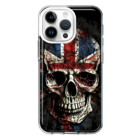 MUNDAZE Case for Apple iPhone 15 Pro Max Slim Hard Shell Soft TPU Hybrid Shockproof Heavy Duty Protective Phone Cover - British UK Flag Skull