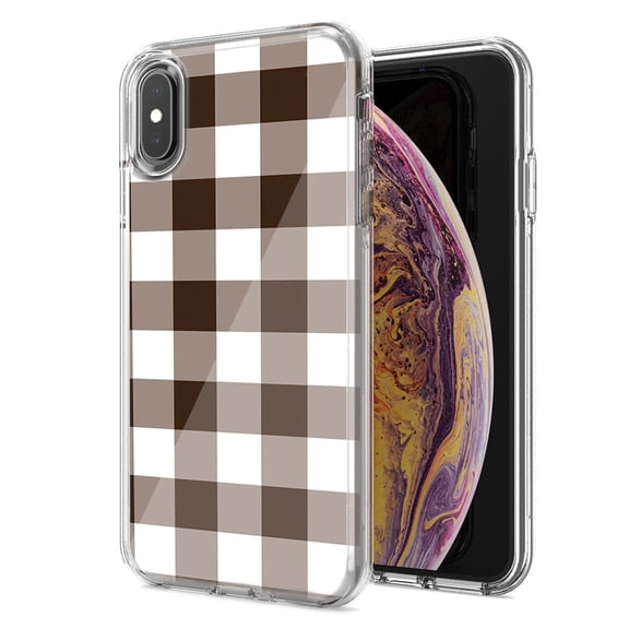 MUNDAZE For Apple Iphone X Xs Brown Plaid Design Double Layer Phone Case Cover