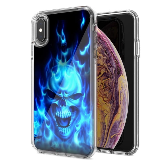 MUNDAZE For Apple Iphone X Xs Flaming Skull Design Double Layer Phone Case Cover