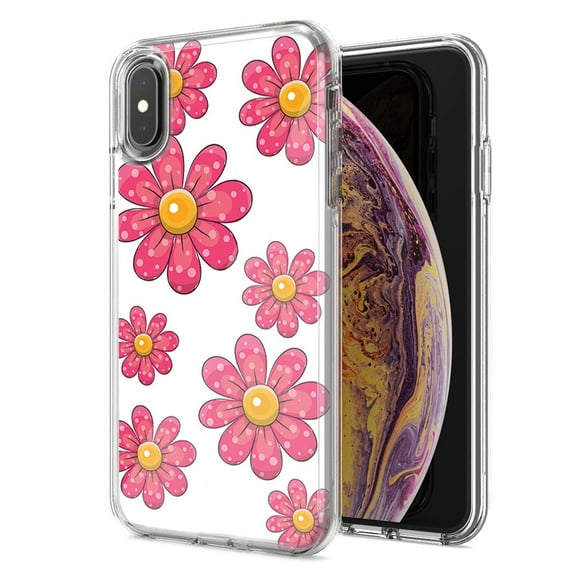 MUNDAZE For Apple Iphone X Xs Pink Daisy Flower Design Double Layer Phone Case Cover