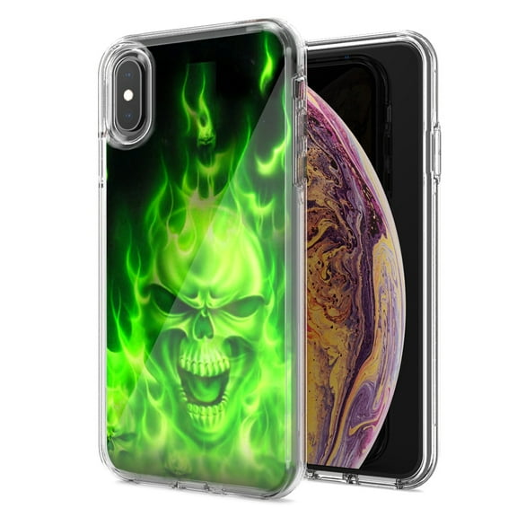 MUNDAZE For Apple Iphone Xr Green Flaming Skull Design Double Layer Phone Case Cover