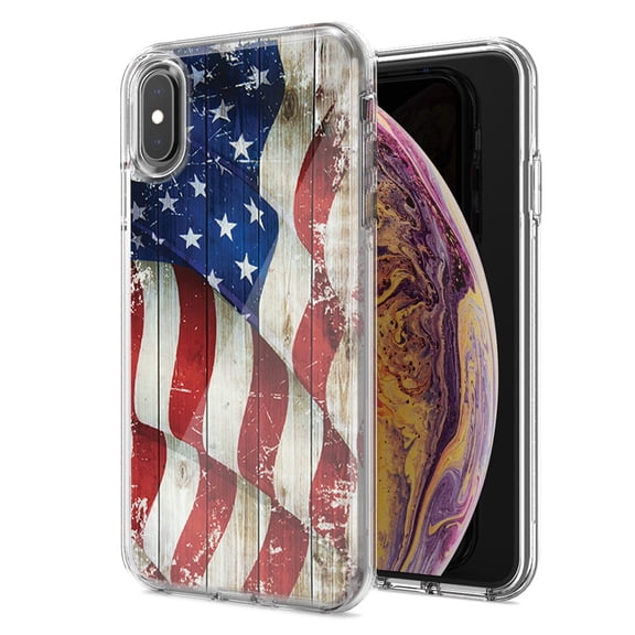 MUNDAZE For Apple Iphone Xr Vintage American Flag Design Double Layer Phone Case Cover