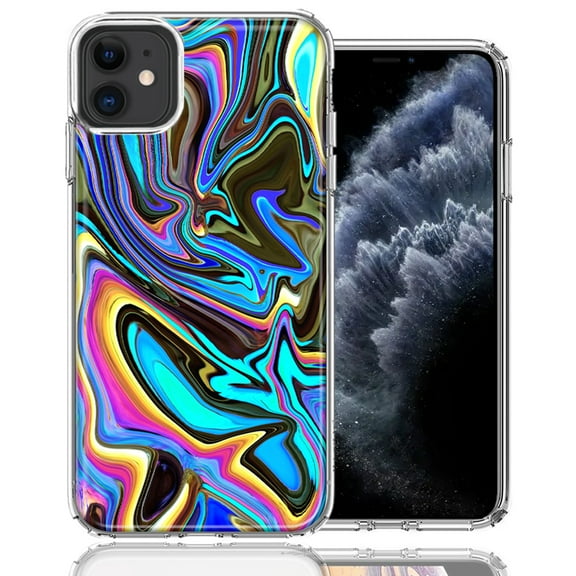 MUNDAZE For Apple iPhone 11 Blue Paint Swirl Design Double Layer Phone Case Cover