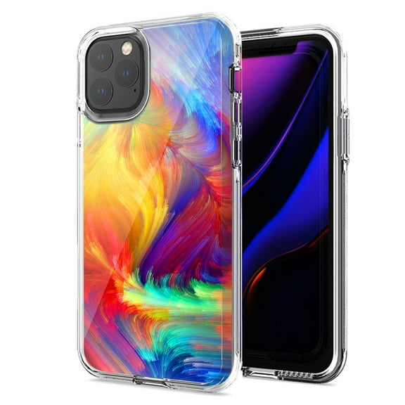 MUNDAZE For Apple iPhone 11 Pro Max Feather Paint Design Double Layer Phone Case