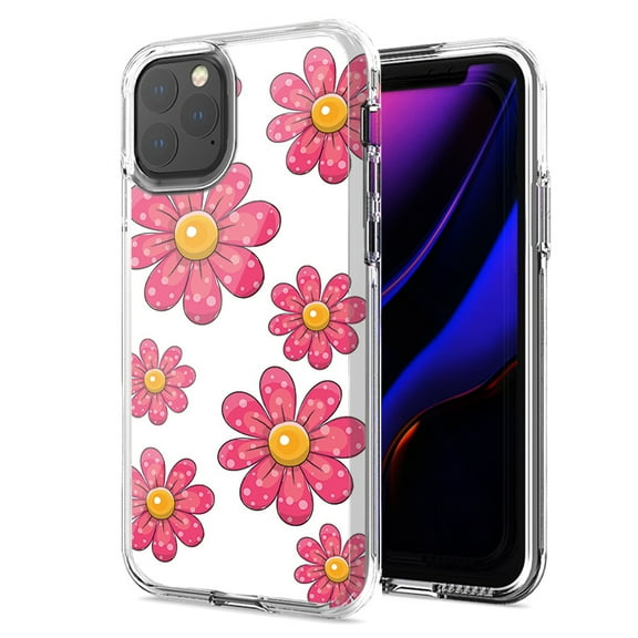 MUNDAZE For Apple iPhone 11 Pro Max Pink Daisy Flower Design Double Layer Phone Case