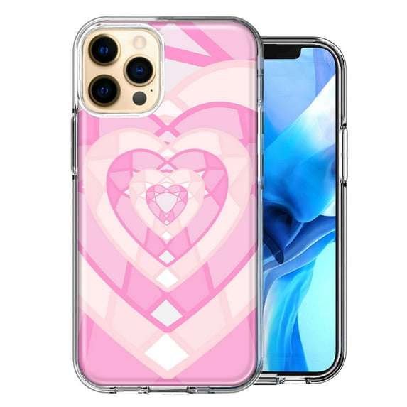 MUNDAZE For Apple iPhone 11 Pro Max Pink Gem Hearts Design Double Layer Phone Case Cover